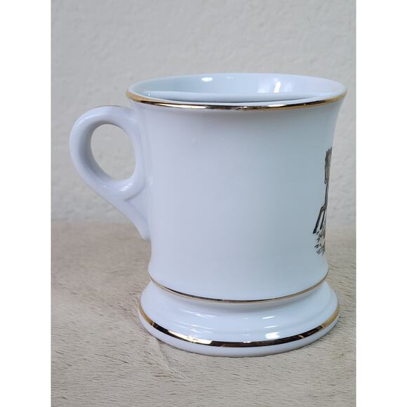 Mustache Shaving Mug Gold Rim 4" Porcelain Fireman Horse-Drawn Wagon 80s Vintage - Picture 6 of 13